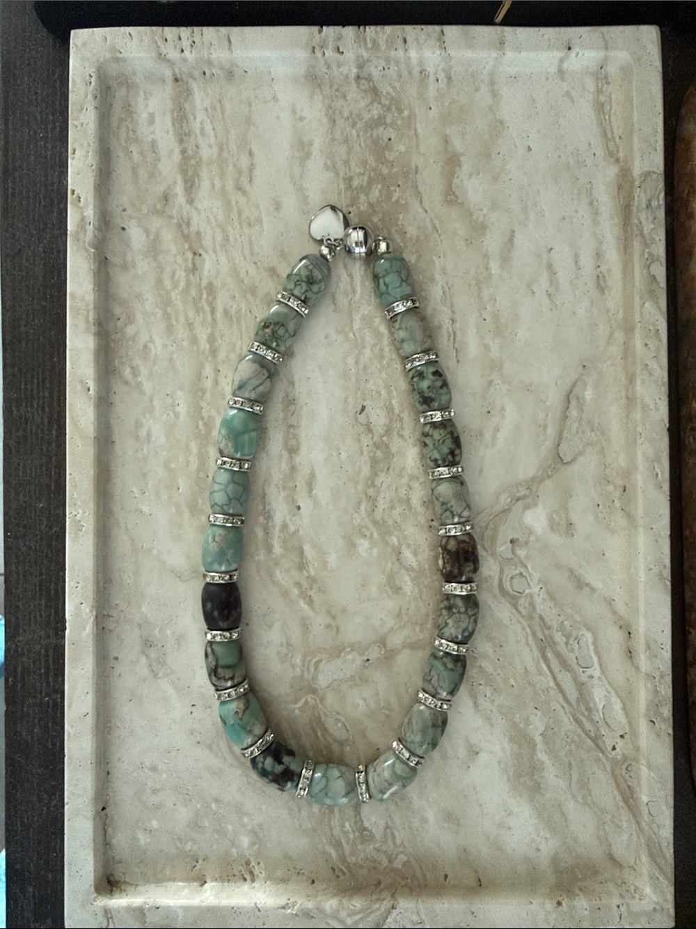 Turquoise-Colored Beaded Necklace with Silver Accents - Women Jewelry